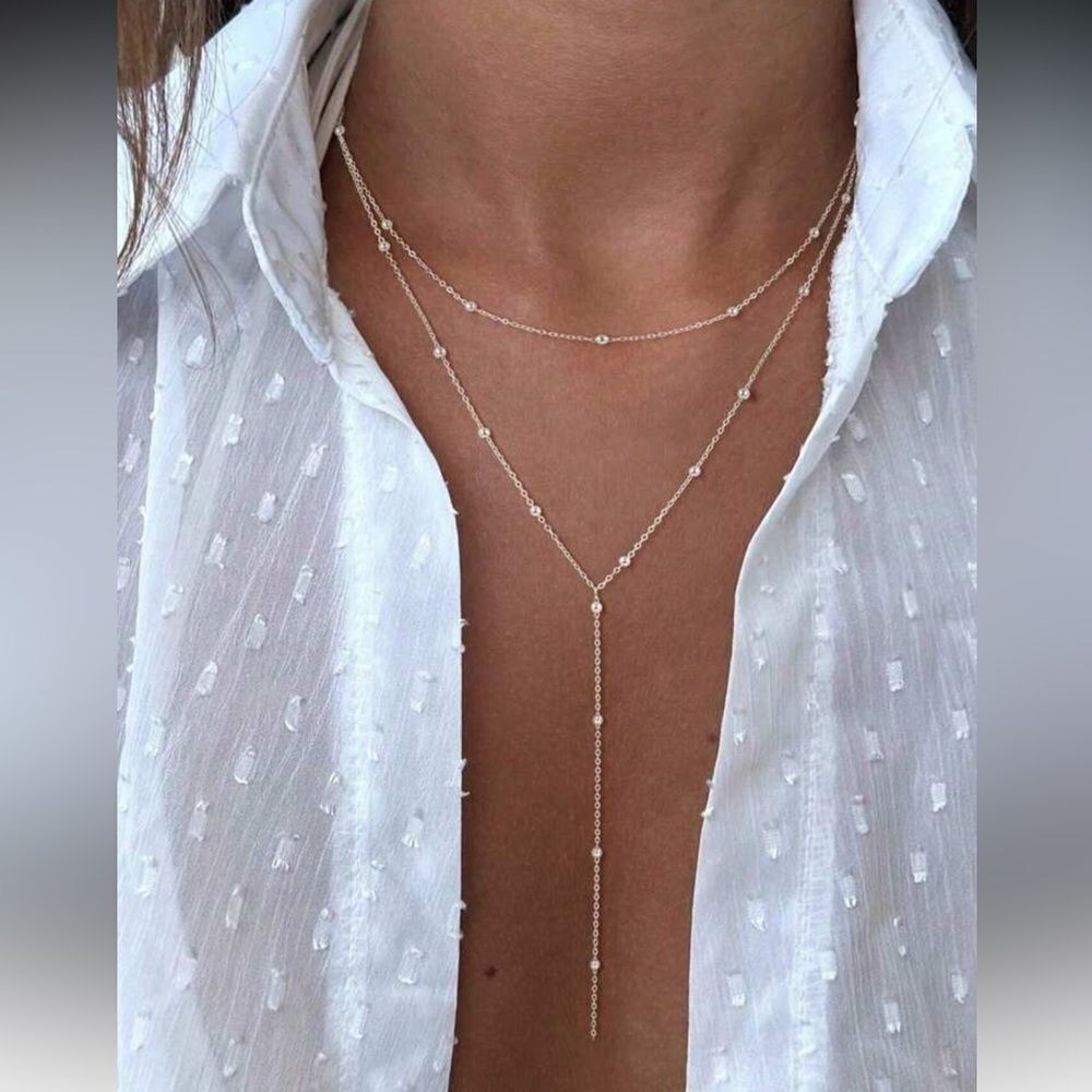 Silver Beaded y shape Necklace A1384